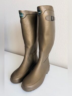 Le Chameau 1927 Tall Wellington Boots Bronze Jersey Lined Size 41